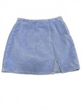 Light Blue Corduroy Mini Skirt with Front Slit